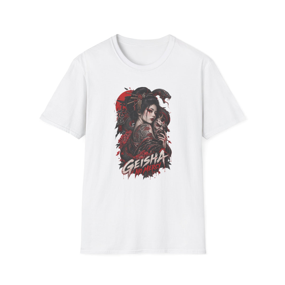 Geisha No Mercy T-Shirt weiß — Japanese Tattoo Graphic Tee Streetwear Geschenk