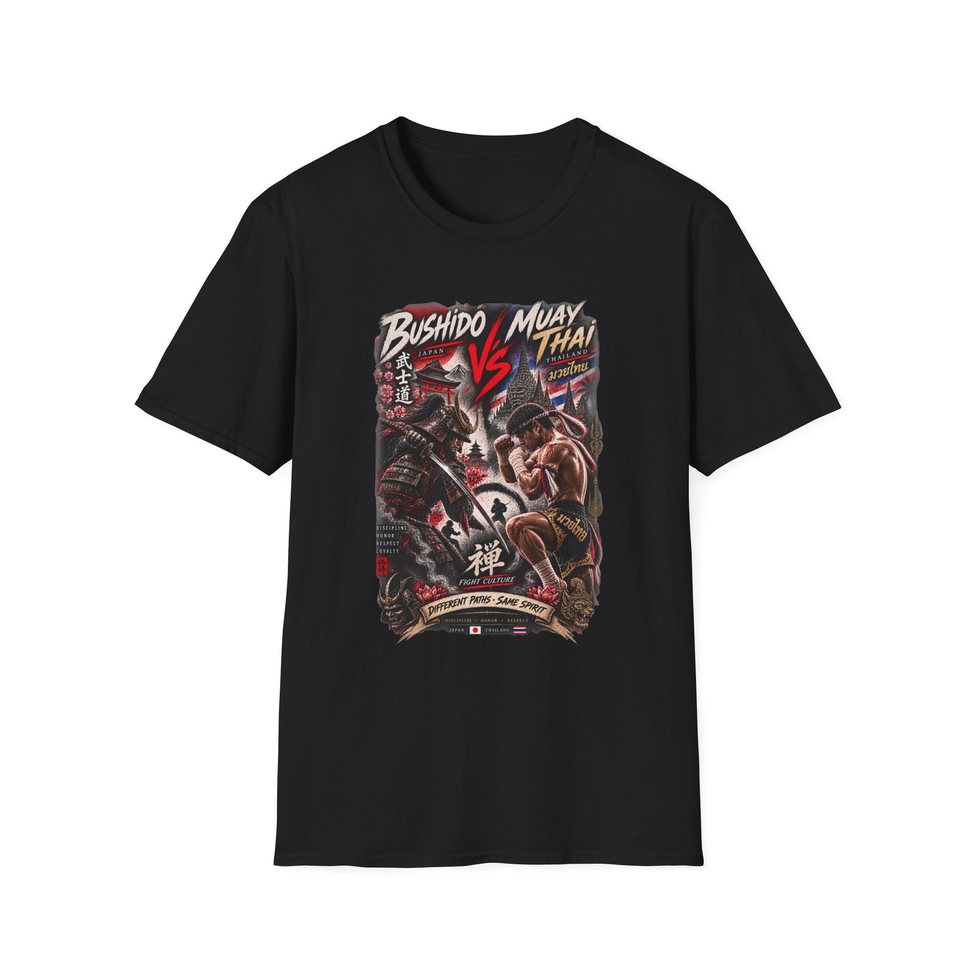 Bushido vs Muay Thai T-Shirt schwarz — Samurai Kämpfer Graphic Tee Geschenk