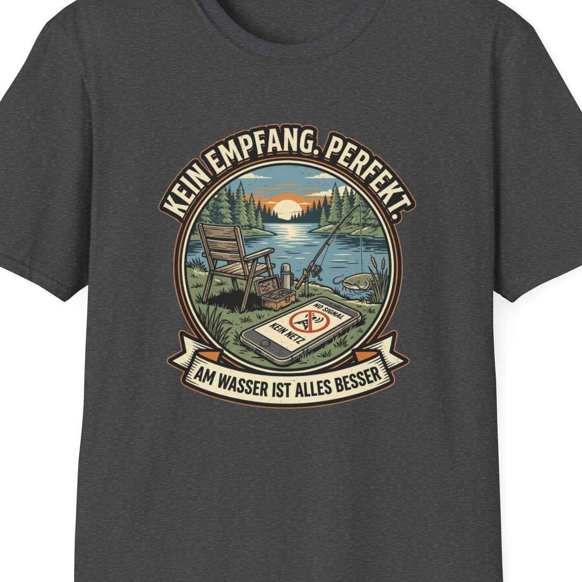 Kein Empfang Perfekt T-Shirt grau meliert Angler Shirt Unisex – Design Nahaufnahme