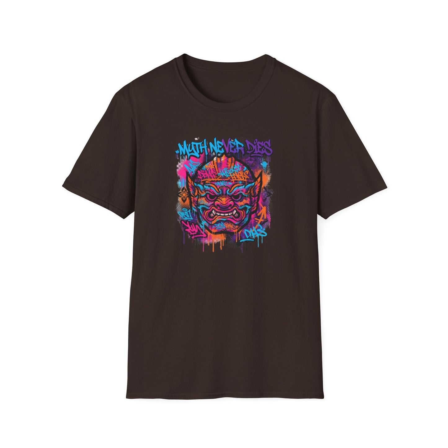 Graffiti Oni Maske T-Shirt Flatlay — Japanese Streetwear Unisex