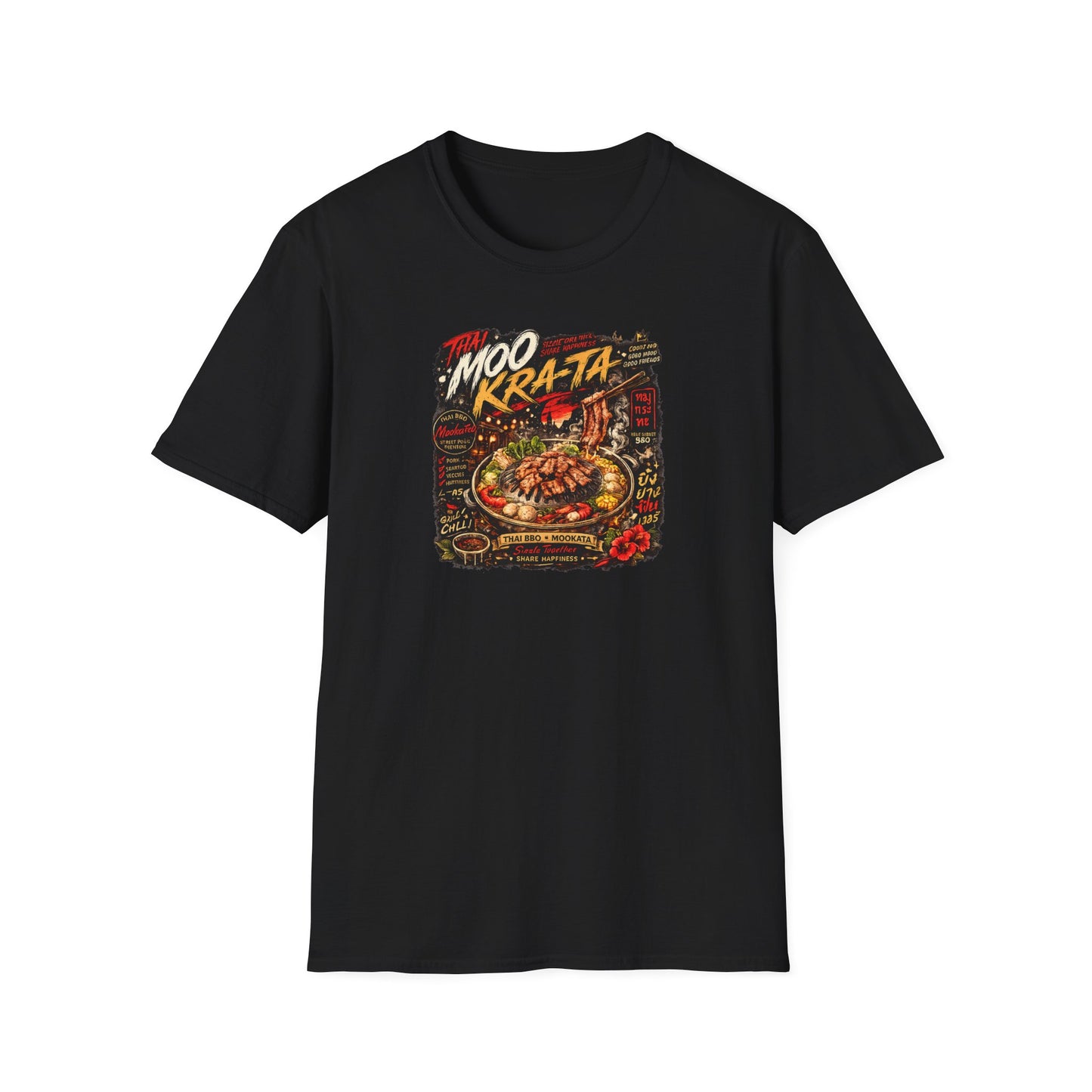 Mookata T-Shirt Design Detail – Thai BBQ Streetwear Grafik Nahaufnahme
