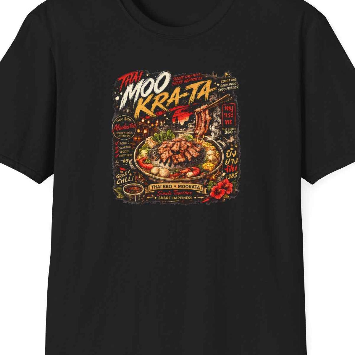 Mookata T-Shirt – Thai BBQ Grill Streetwear Herren Damen – Design Nahaufnahme