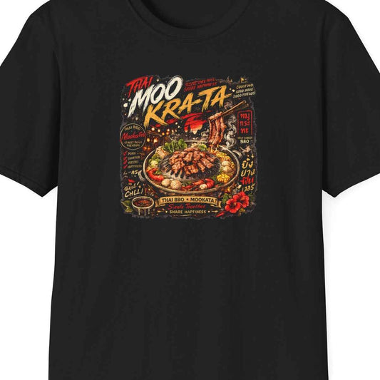Mookata T-Shirt – Thai BBQ Grill Streetwear Herren Damen – Design Nahaufnahme