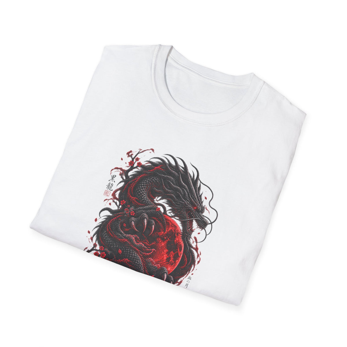 Blood Moon Dragon T-Shirt weiss — Drachen Design Nahaufnahme