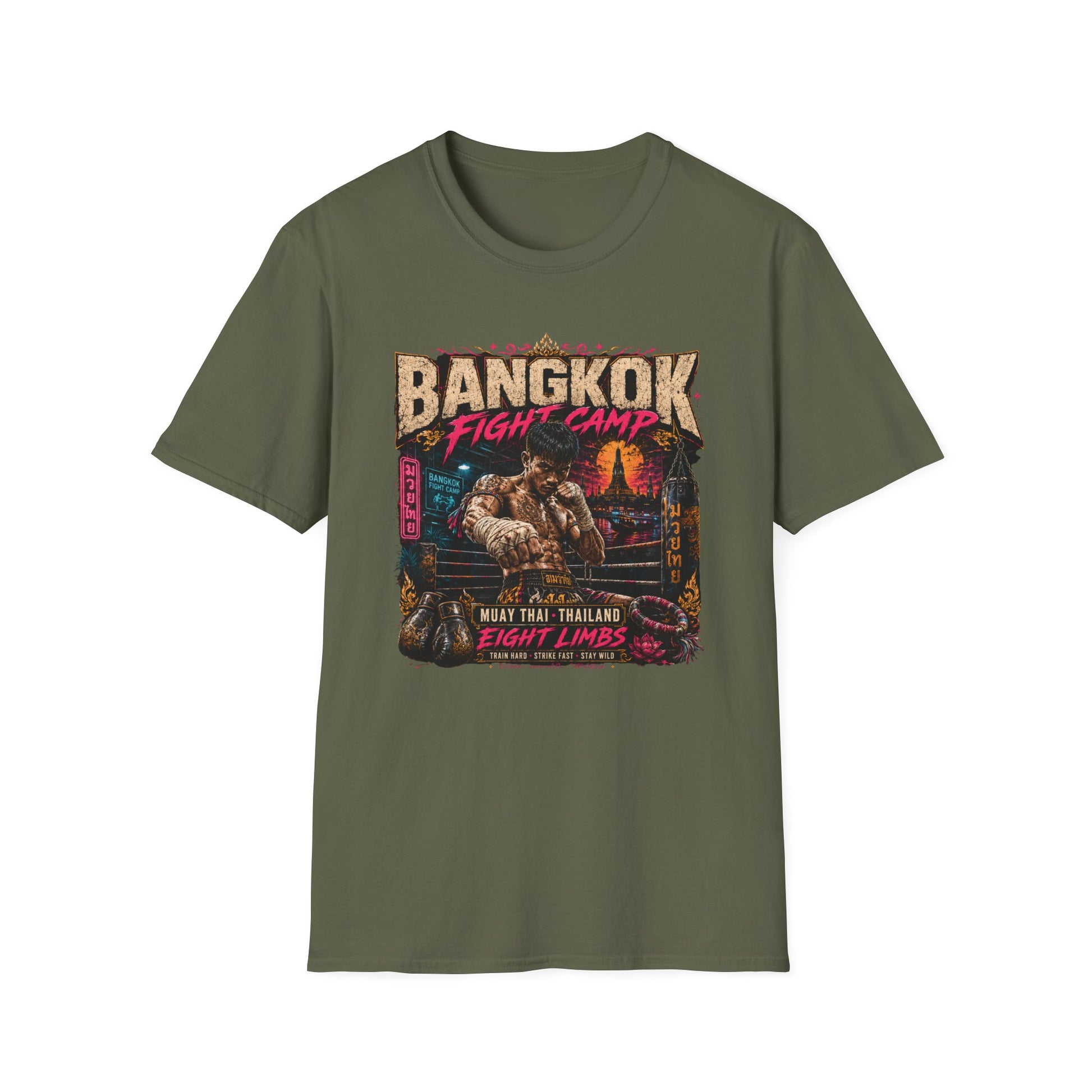 Bangkok Fight Camp T-Shirt Military Green Muay Thai Thailand Streetwear Graphic Tee