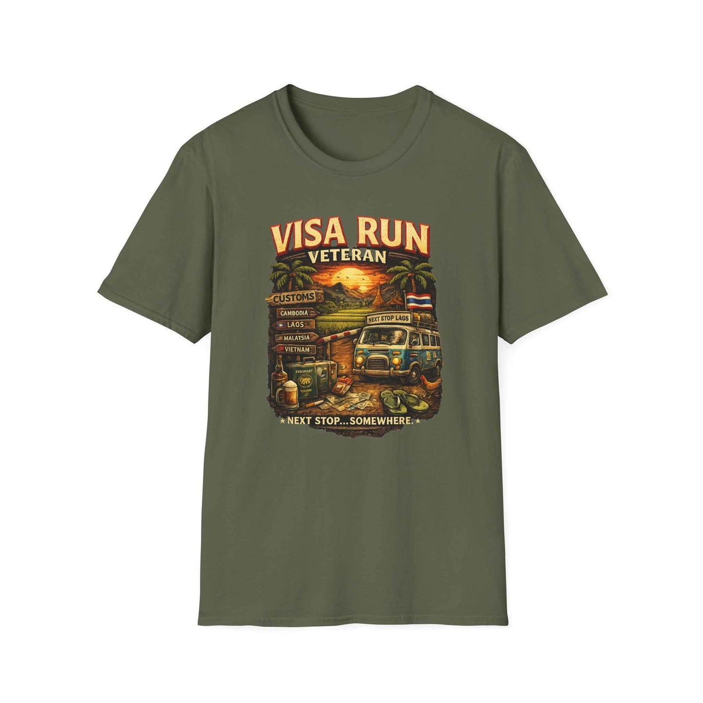 Visa Run Veteran T-Shirt militärgrün Southeast Asia Travel Expat Streetwear