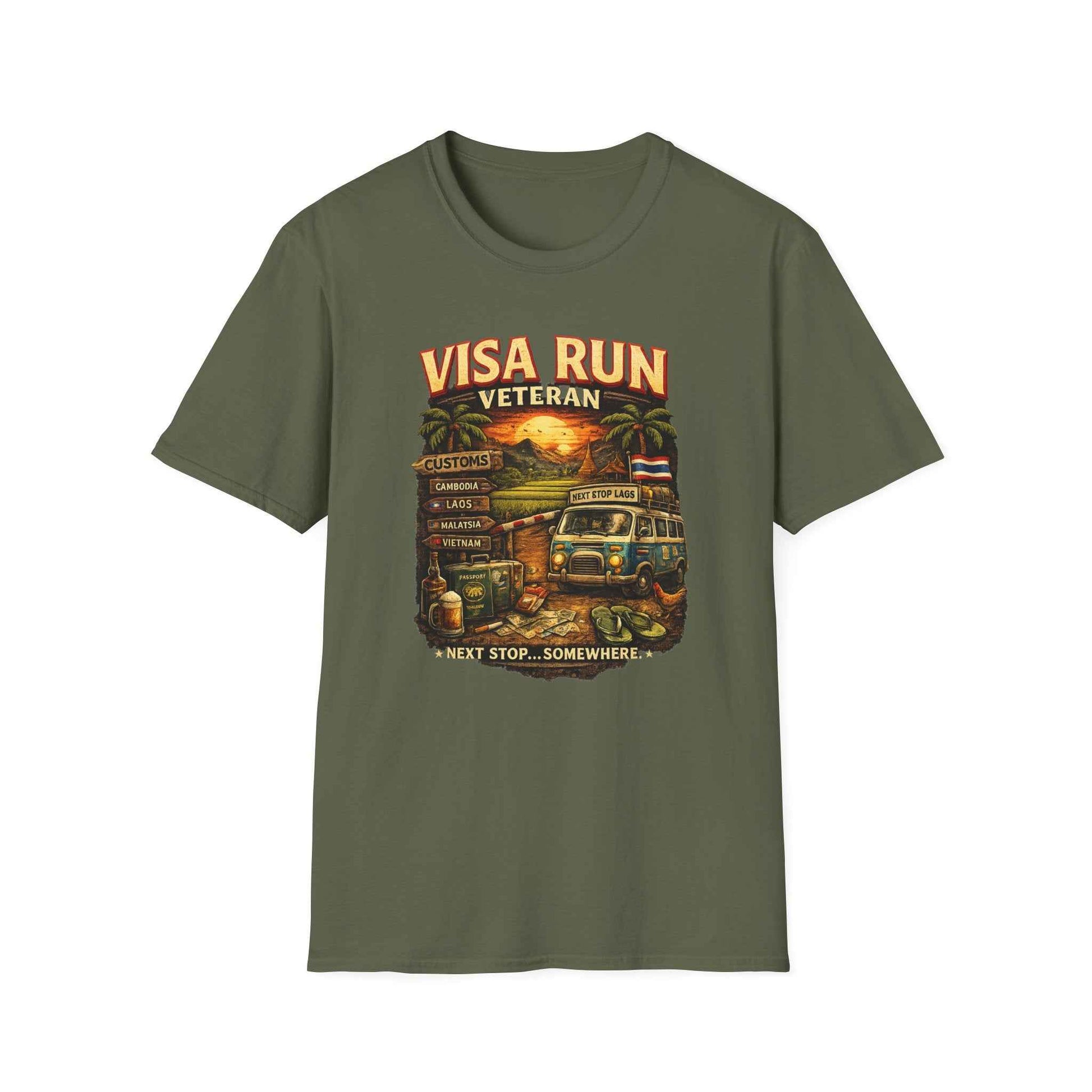 Visa Run Veteran T-Shirt militärgrün Southeast Asia Travel Expat Streetwear