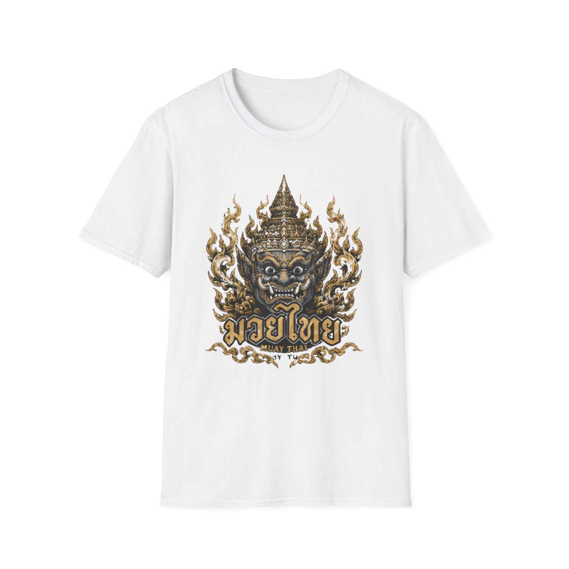 Muay Thai Yaksha Guardian T-Shirt weiß goldene Thai Dämonen Maske Thai Boxing Graphic Tee Geschenk