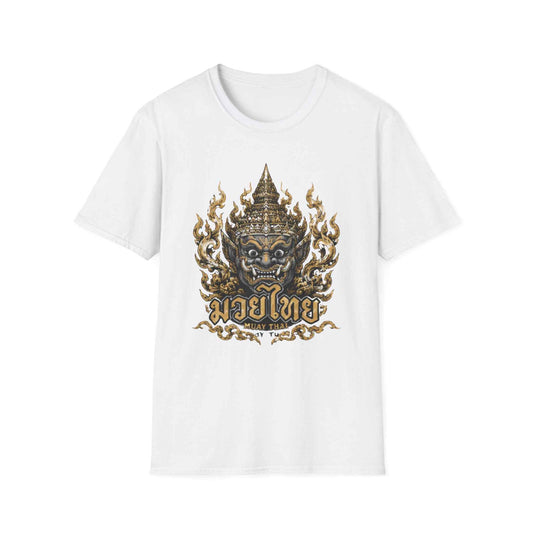 Muay Thai Yaksha Guardian T-Shirt weiß goldene Thai Dämonen Maske Thai Boxing Graphic Tee Geschenk