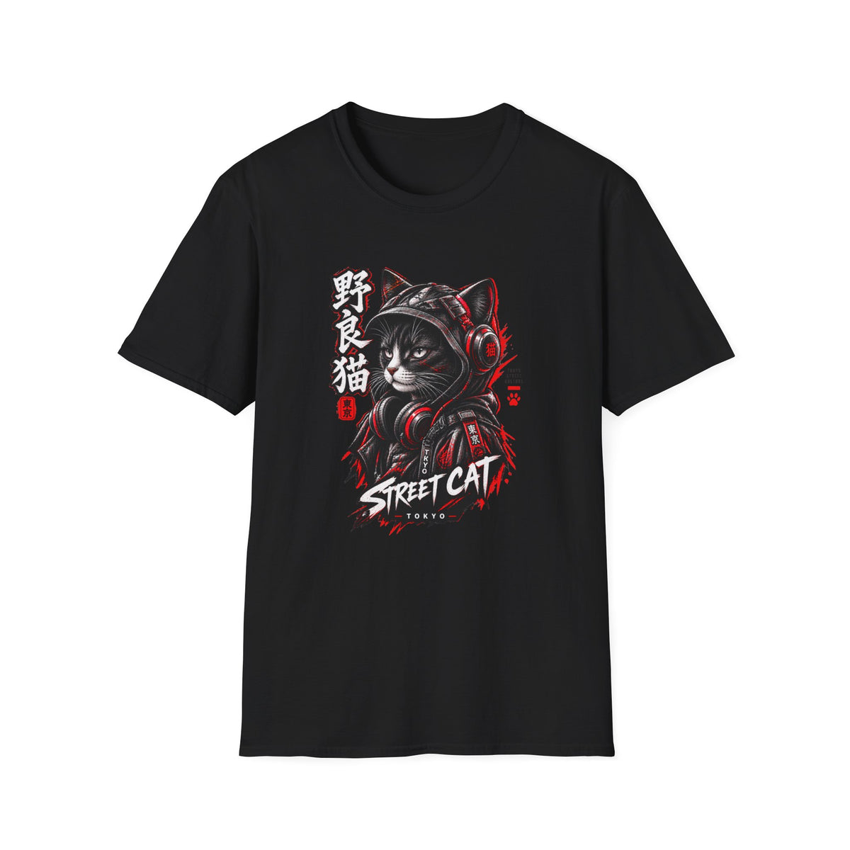 Street Cat Tokyo Herren T-Shirt Cyberpunk Neko Anime Streetwear