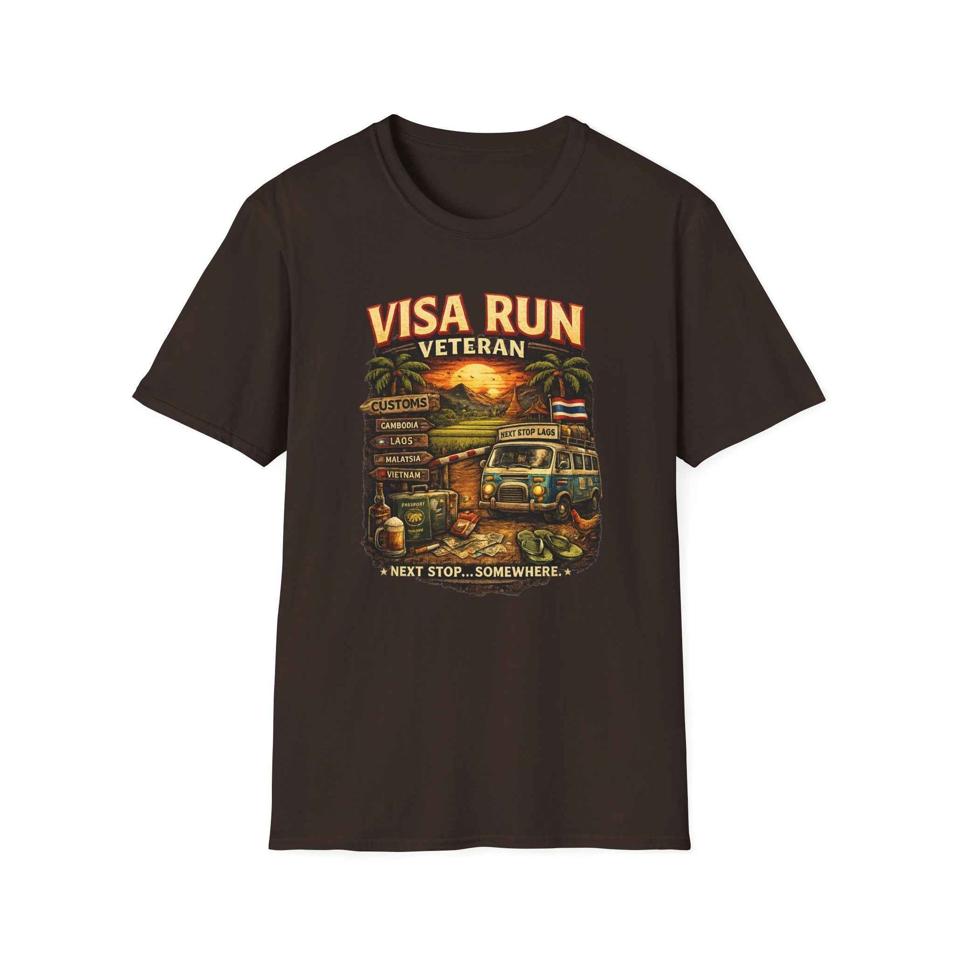 Visa Run Veteran T-Shirt dunkelbraun Travel Humor Digital Nomad Graphic Tee