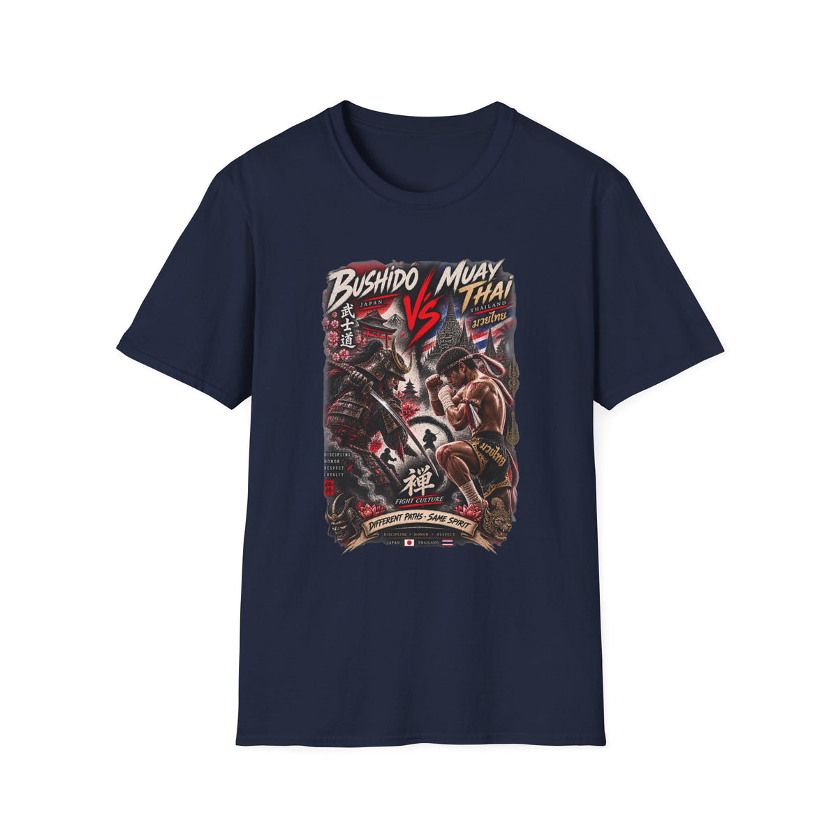 Bushido vs Muay Thai T-Shirt Navy — Samurai Streetwear Vorderansicht