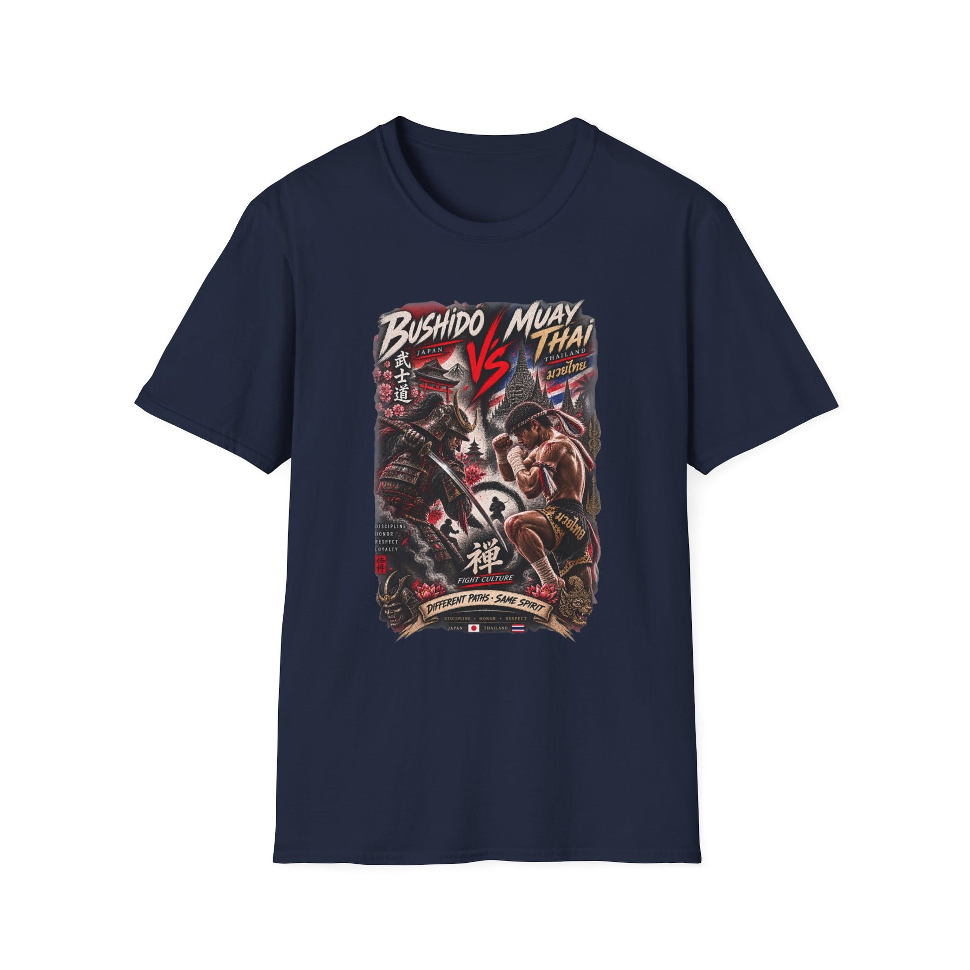 Bushido vs Muay Thai T-Shirt Navy — Samurai Streetwear Vorderansicht
