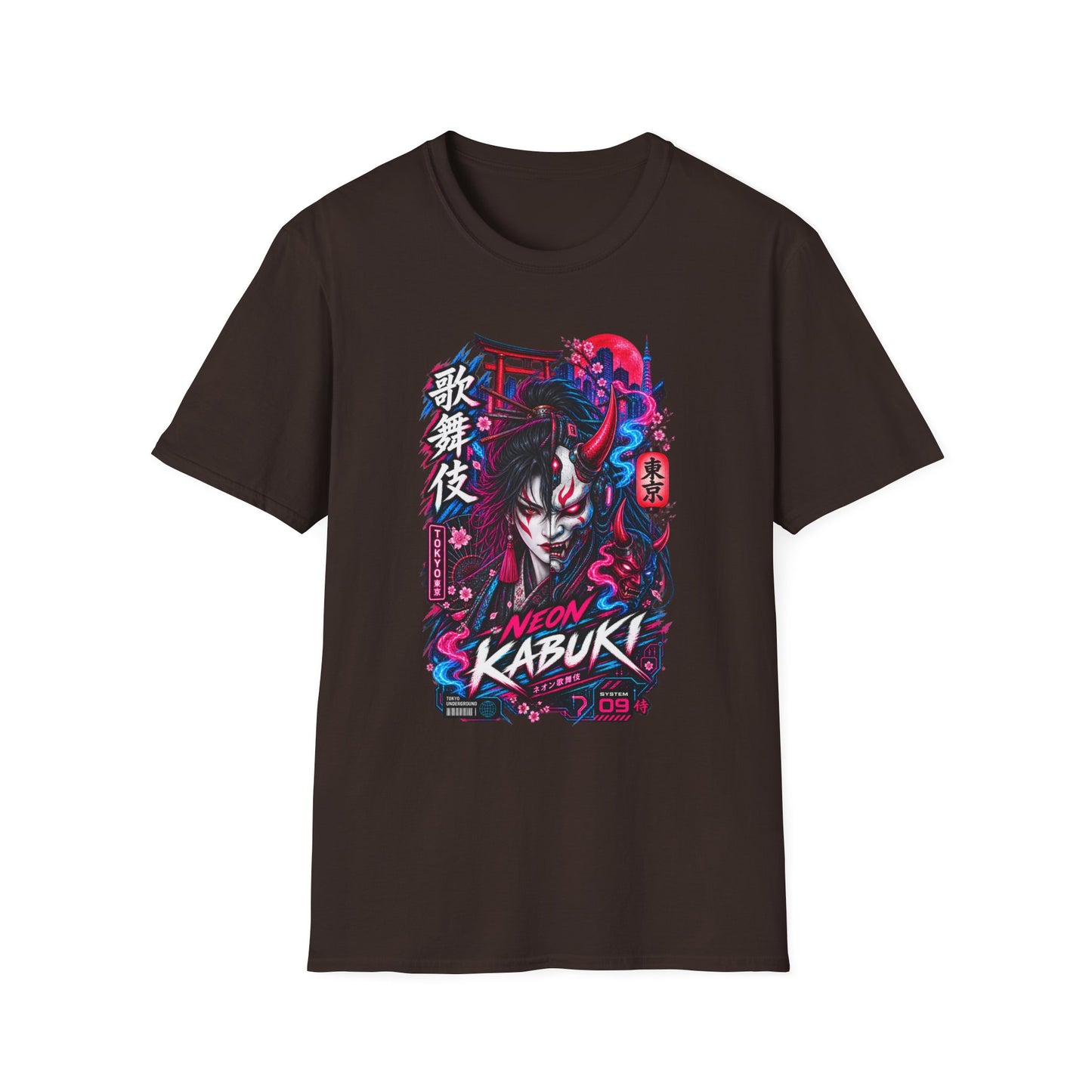 Neon Kabuki T-Shirt Schwarz — Cyberpunk Streetwear Vorderansicht