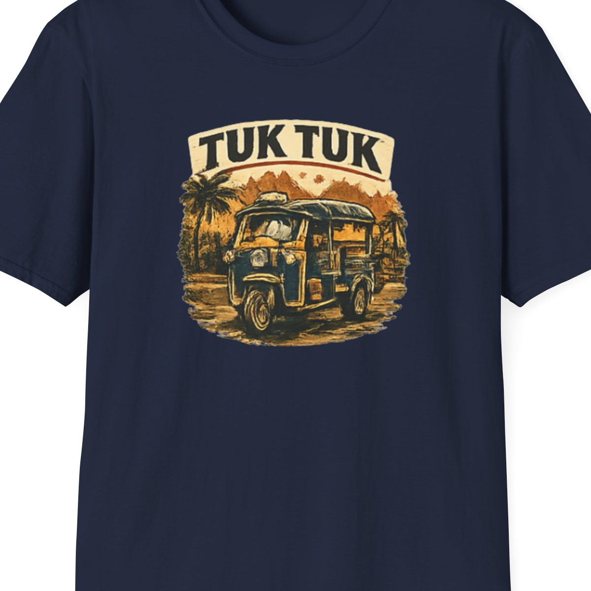 Tuk Tuk T-Shirt navy blau — Vintage Thailand Streetwear Vorderansicht – Design Nahaufnahme