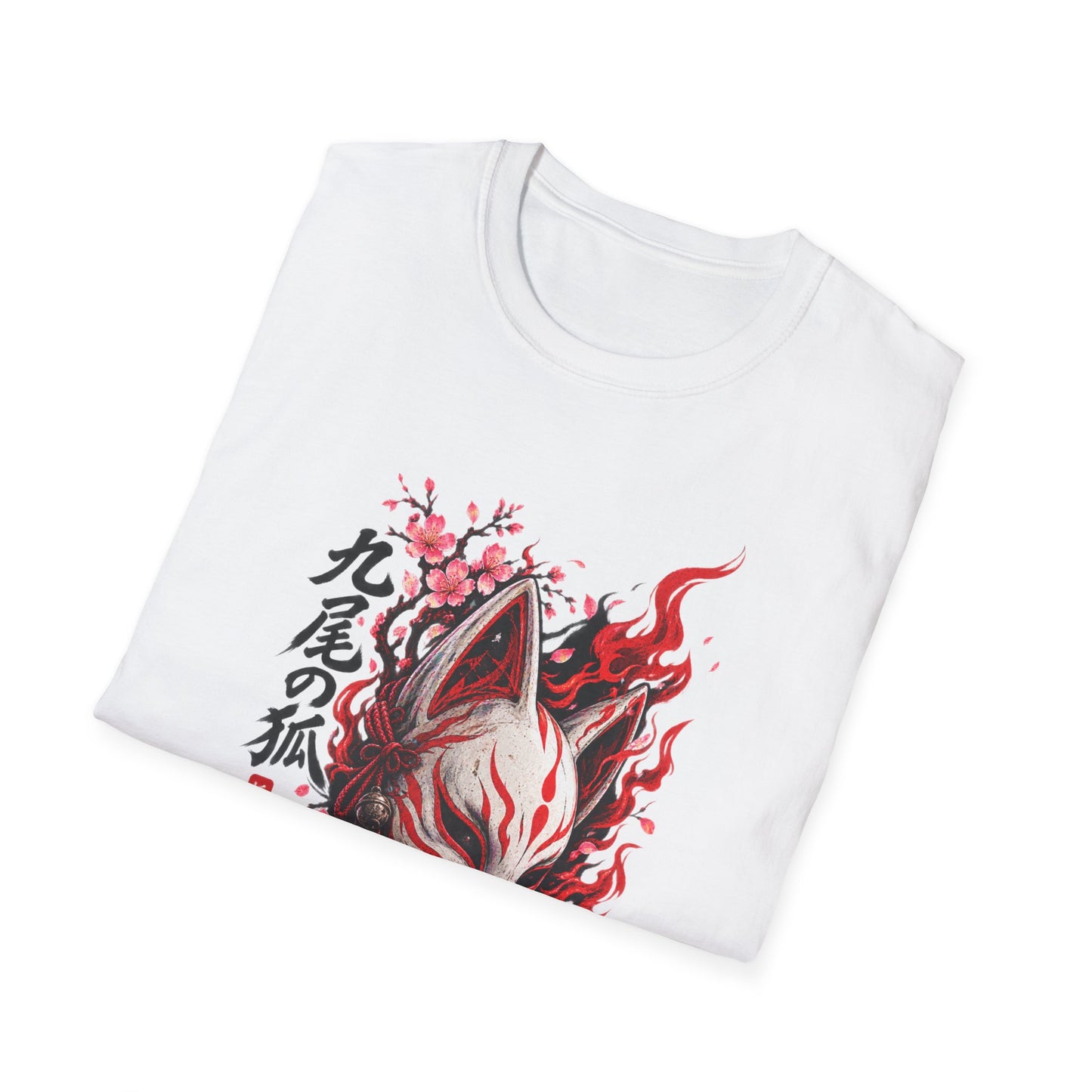 Kitsune Fire Spirit T-Shirt Detailansicht — Feuerfuchs Design Nahaufnahme