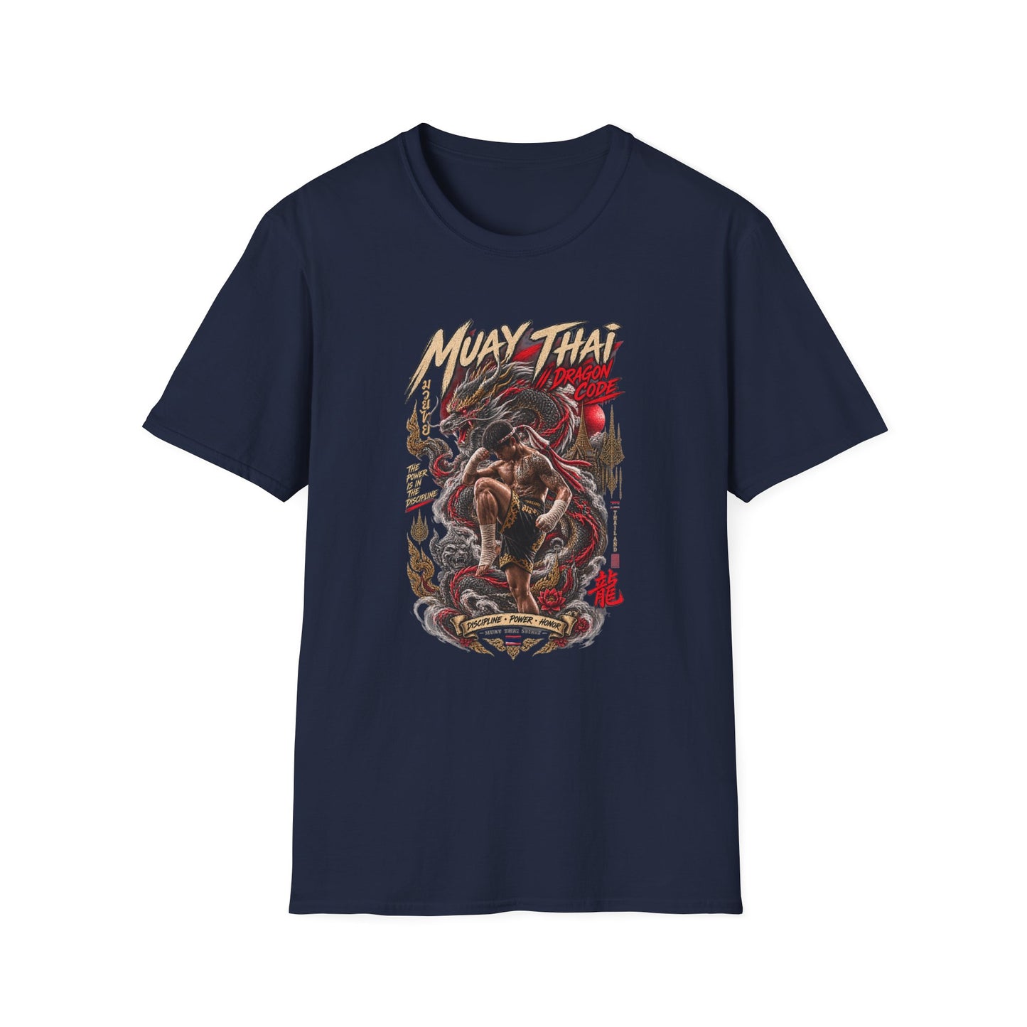 Muay Thai Dragon Code T-Shirt Navy — Thai Streetwear Vorderansicht