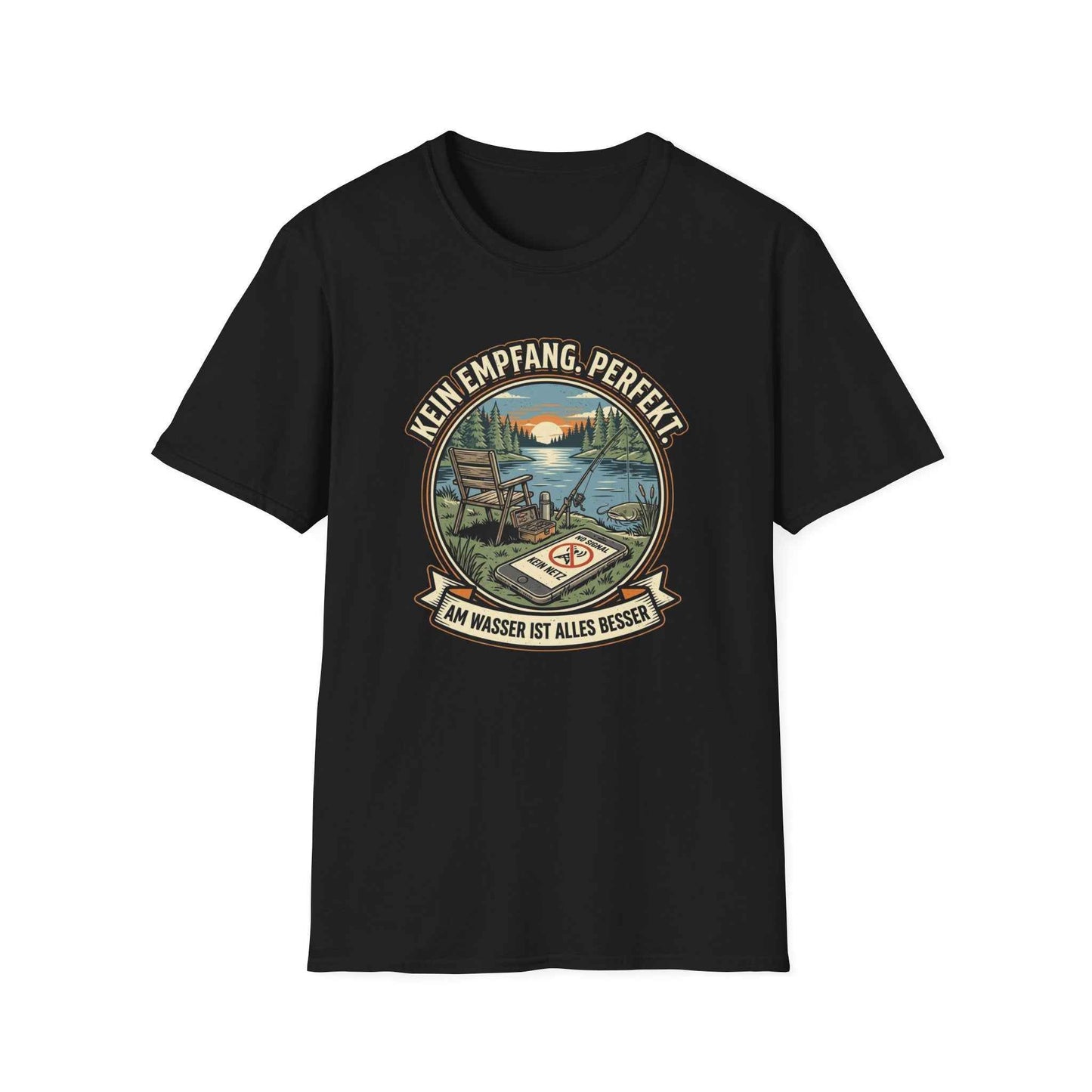 Kein Empfang Perfekt T-Shirt schwarz Angler Geschenk lustiges Angelshirt
