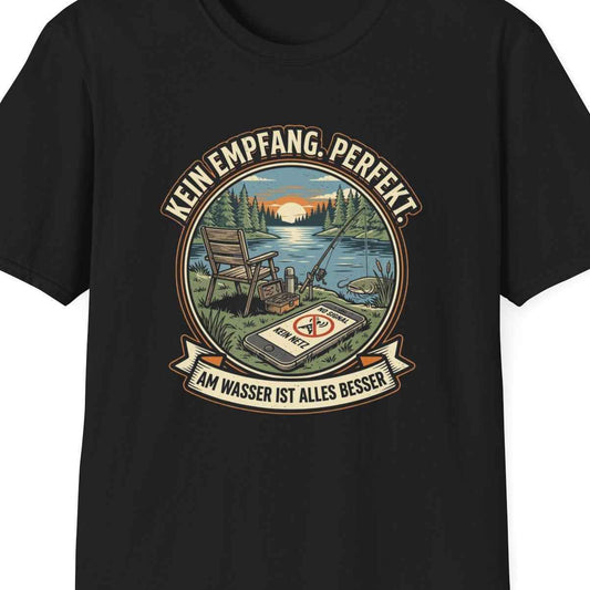 Kein Empfang Perfekt T-Shirt schwarz Angler Geschenk lustiges Angelshirt – Design Nahaufnahme