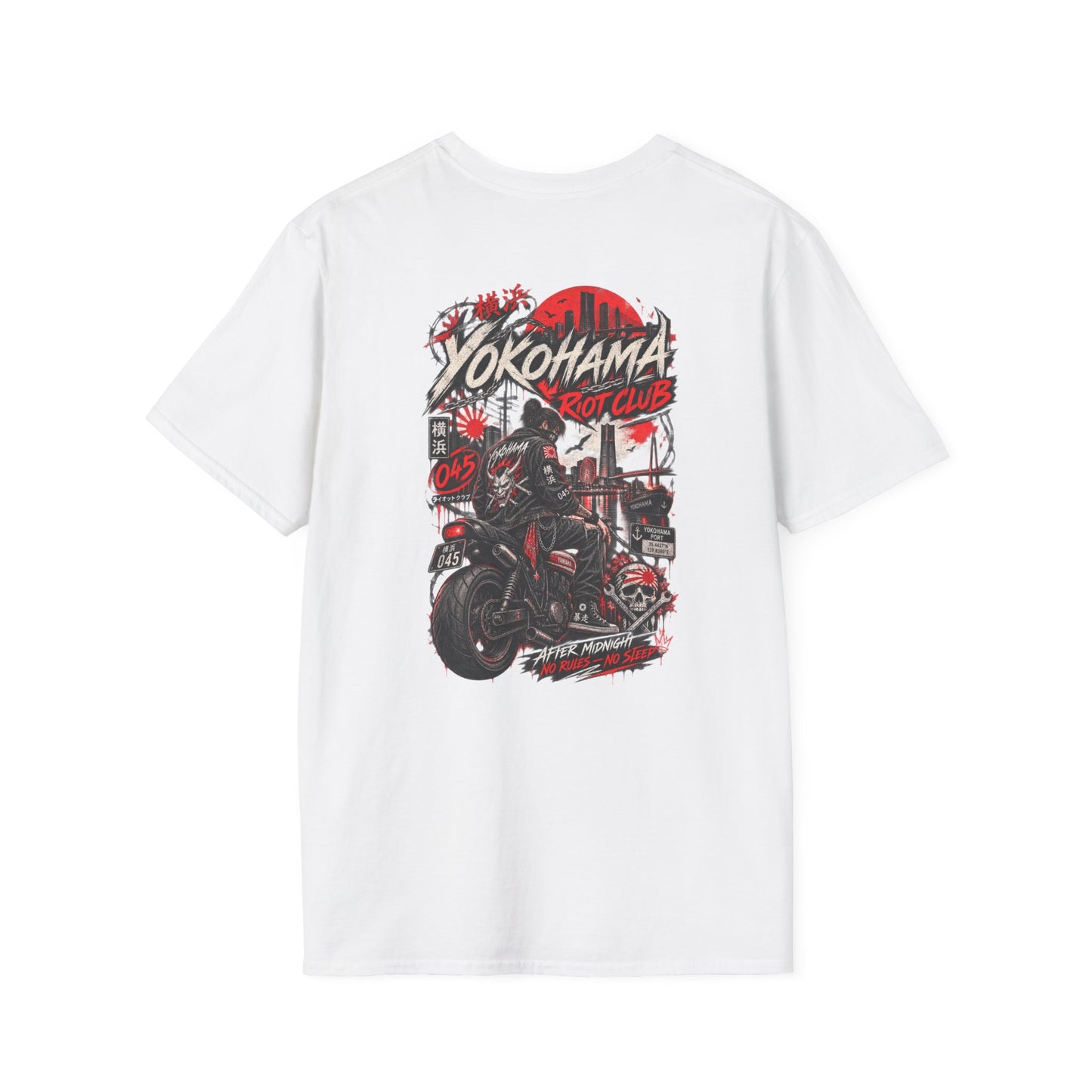 Yokohama Night Rider T-Shirt weiß — Japan Biker Graphic Tee Streetwear Geschenk