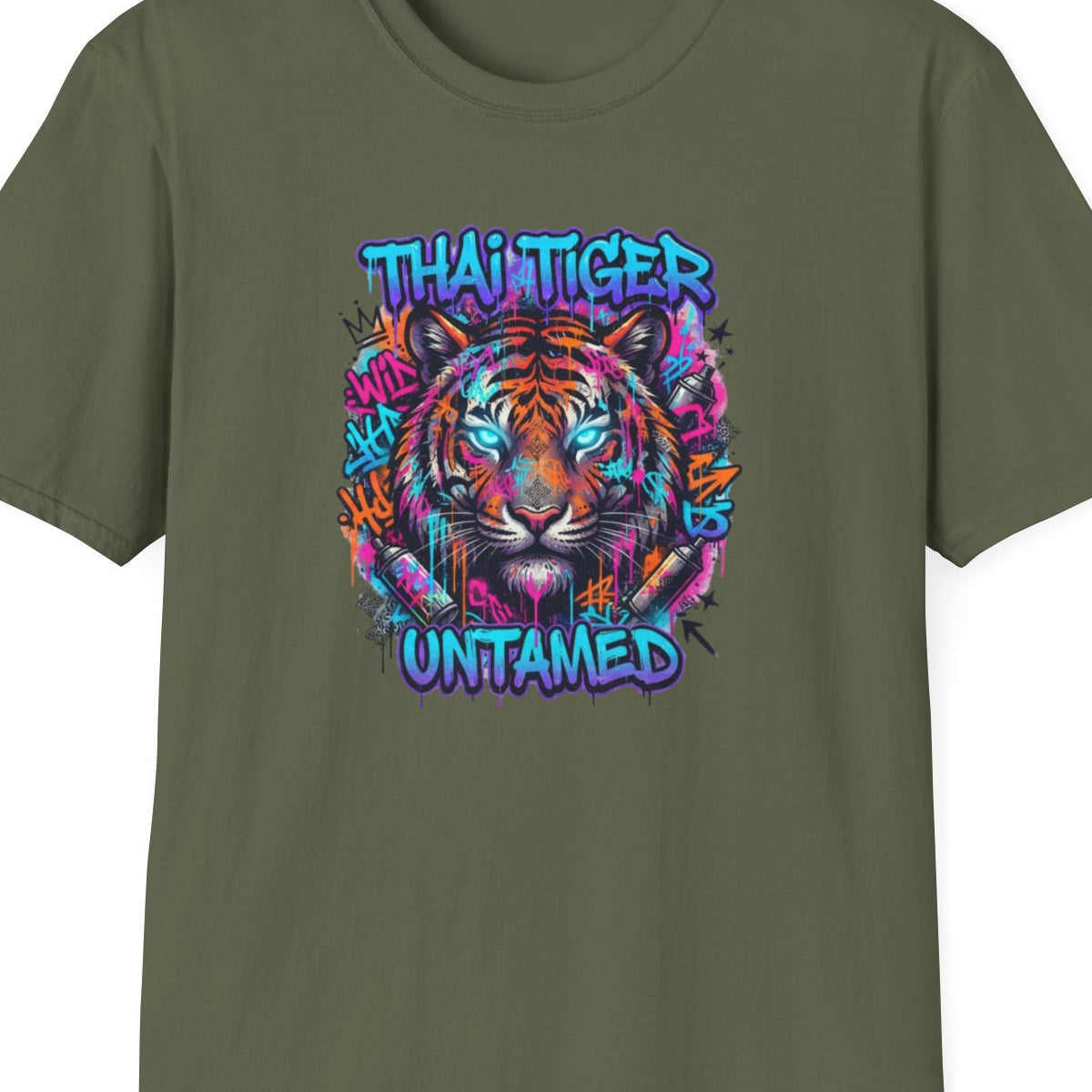 Military Green Thai Tiger Untamed T-Shirt – Design Nahaufnahme