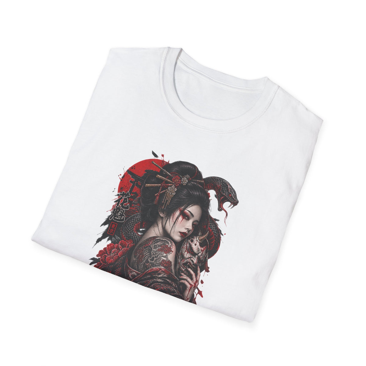 Geisha No Mercy T-Shirt weiß — Japanese Tattoo Design Nahaufnahme
