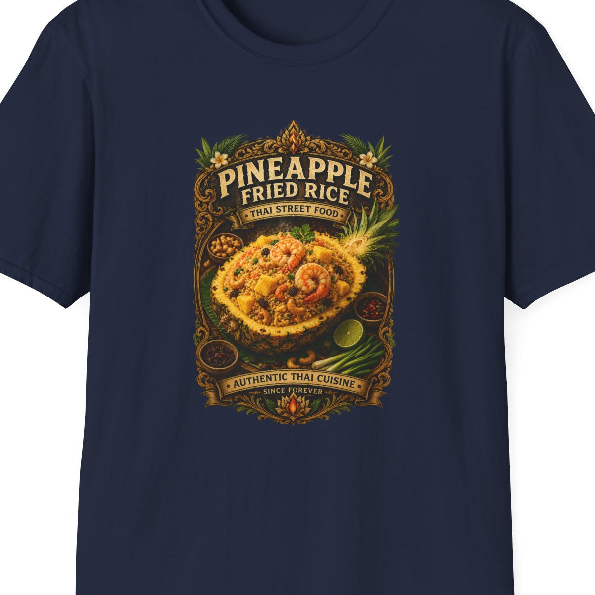 Pineapple Fried Rice T-Shirt Navy — Thai Food Shirt Streetwear – Design Nahaufnahme