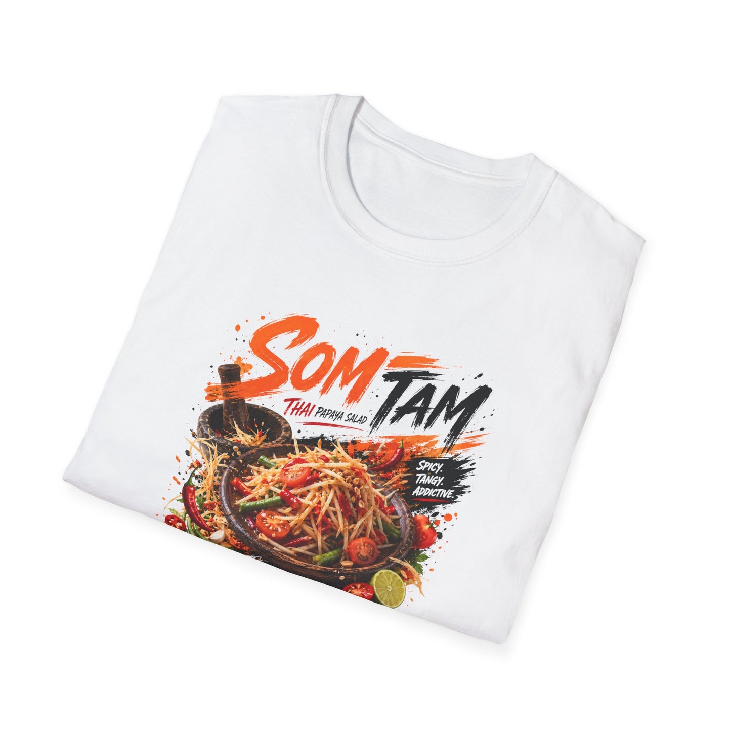 Som Tam T-Shirt weiß gefaltet — Thai Street Food Design Detail
