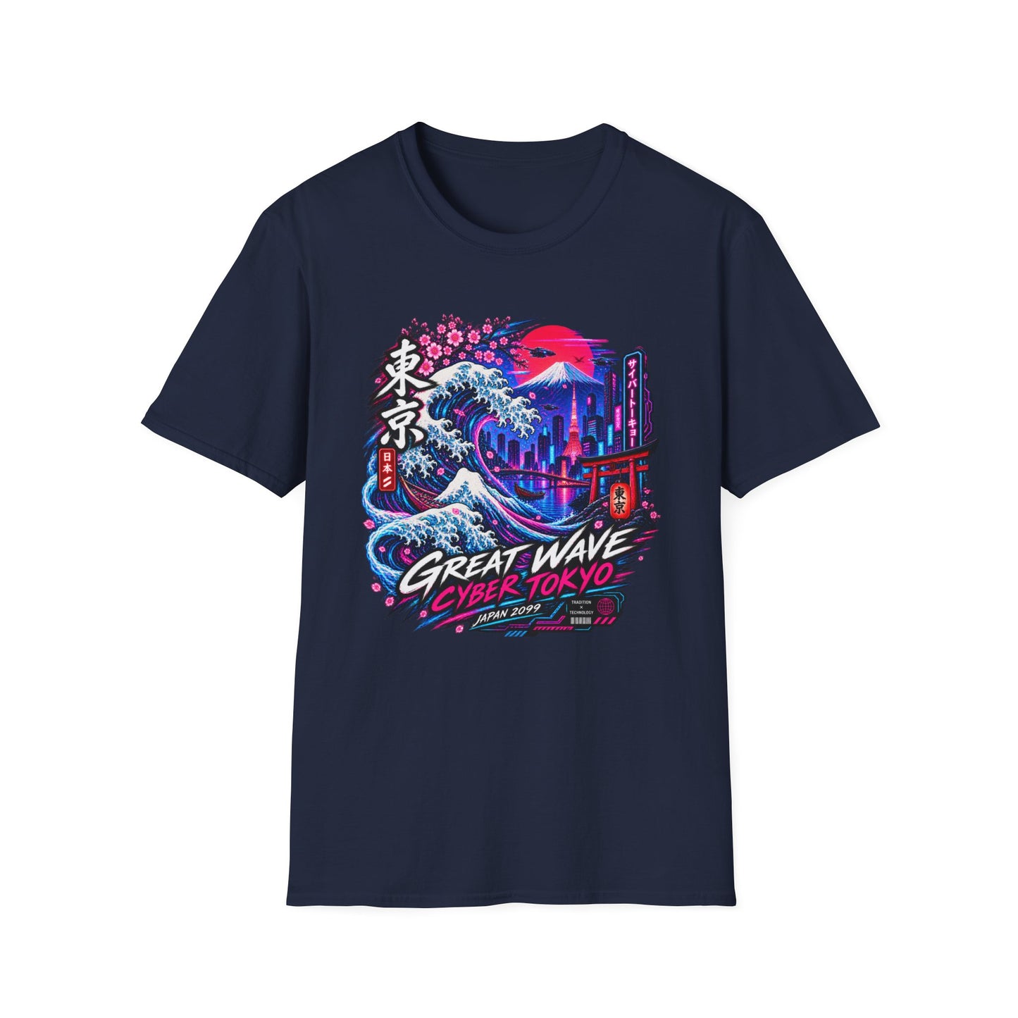 Neon Tokyo Wave T-Shirt schwarz — Cyberpunk Streetwear Vorderansicht