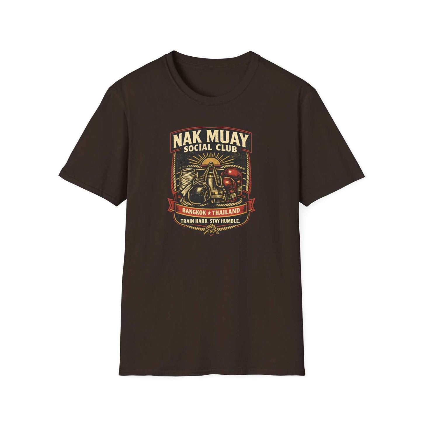 Nak Muay Social Club T-Shirt – Muay Thai Boxing Streetwear mit Vintage-Badge-Print