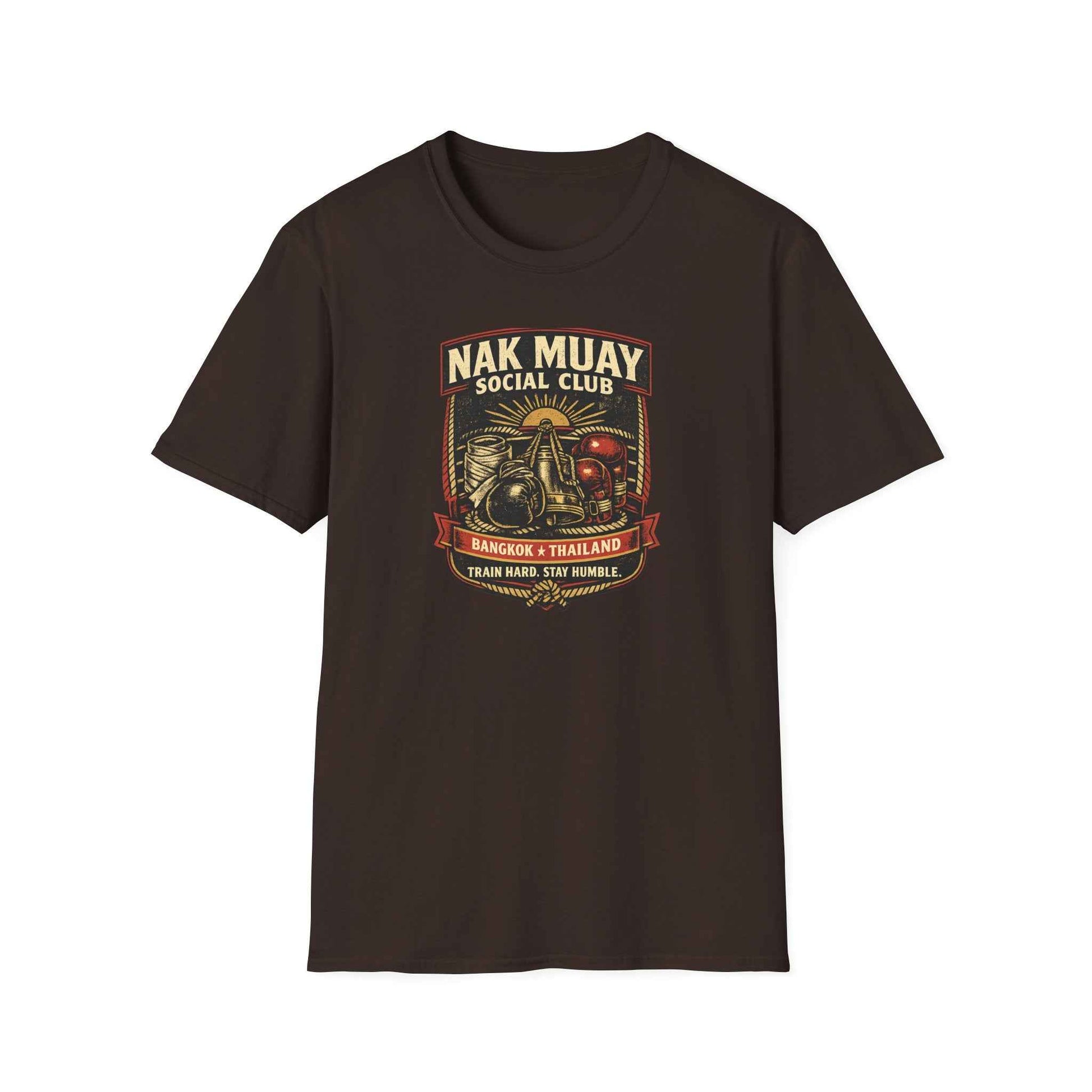 Nak Muay Social Club T-Shirt – Muay Thai Boxing Streetwear mit Vintage-Badge-Print