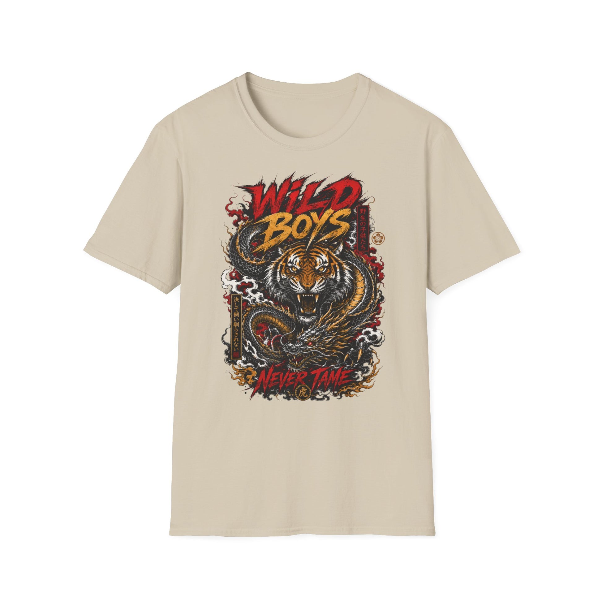 Wild Boys Never Tame T-Shirt beige Tiger Dragon Japanese Streetwear Asian Tee