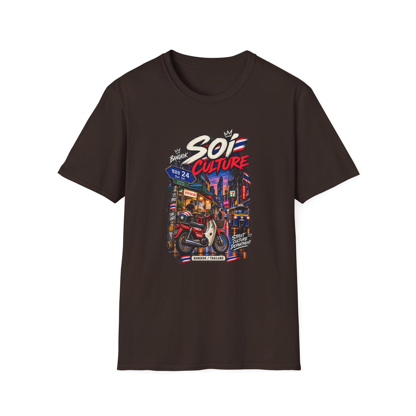 Bangkok Soi Culture T-Shirt Dark Chocolate — Street Scooter Graphic Tee Geschenk