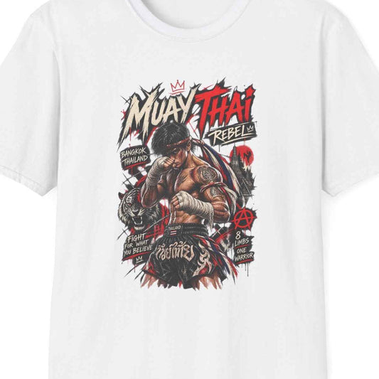Muay Thai Rebel T-Shirt – Fighter & Tiger Streetwear aus Bangkok – Design Nahaufnahme