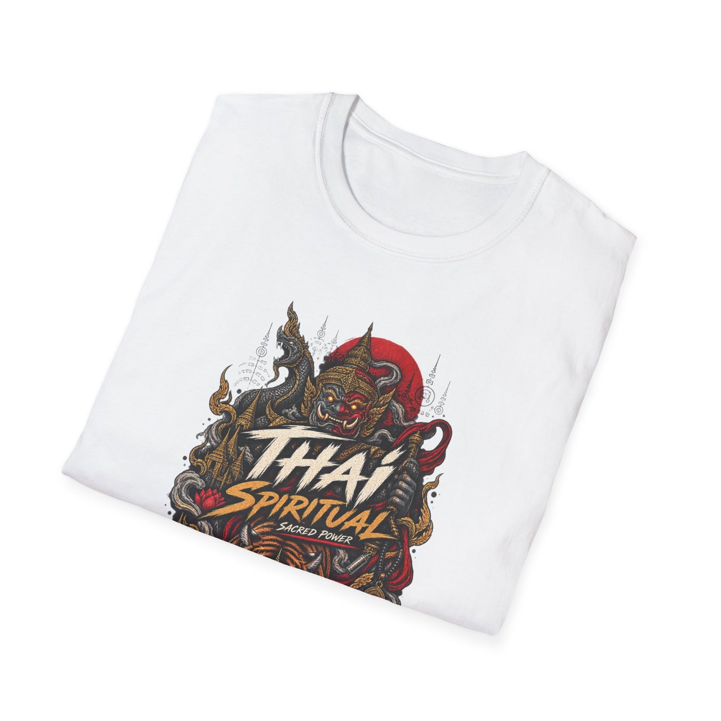 Thai Spiritual T-Shirt weiß gefaltet - Guardian Tiger Design Detail