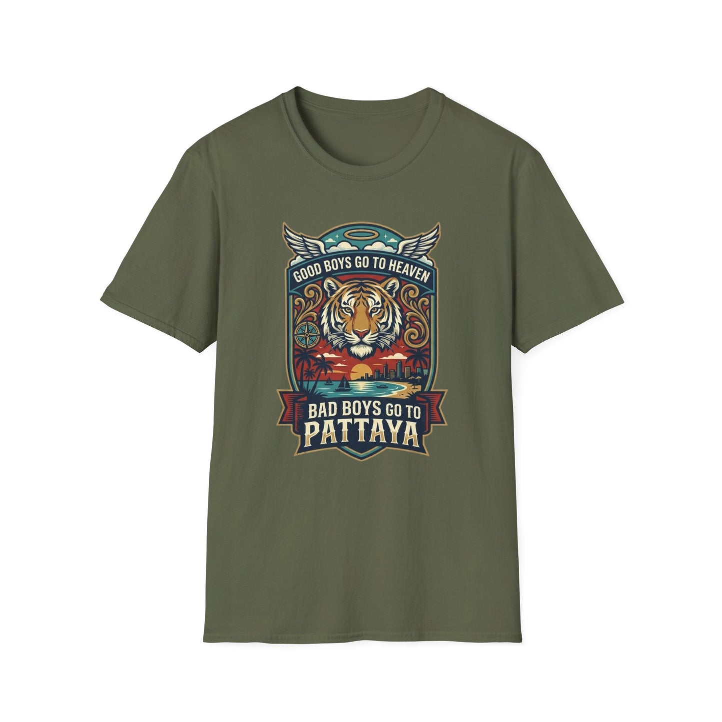Bad Boys Pattaya T-Shirt military green Tiger Thailand Graphic Tee Unisex Vorderansicht