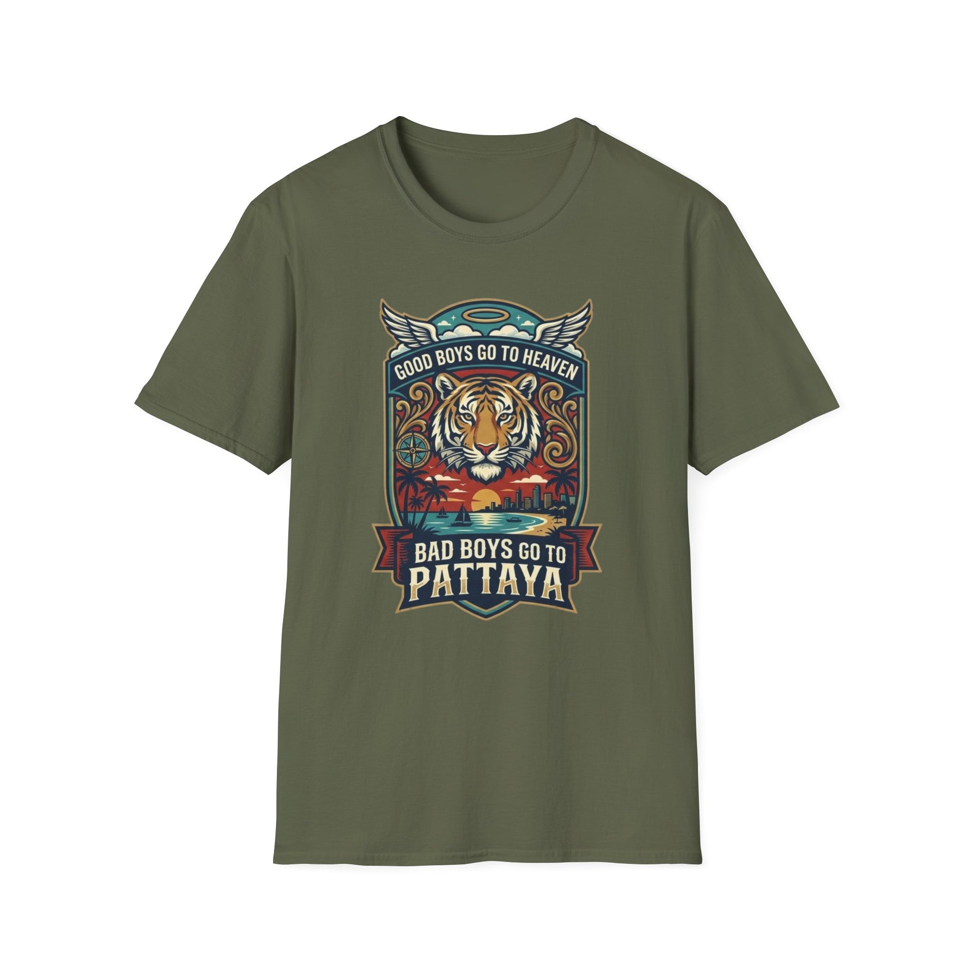 Bad Boys Pattaya T-Shirt military green Tiger Thailand Graphic Tee Unisex Vorderansicht