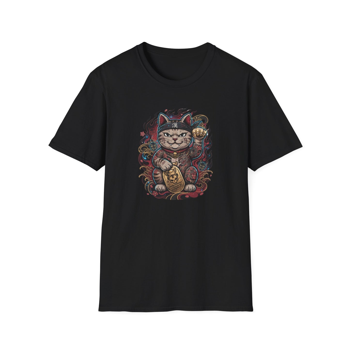 Gangster Cat T-Shirt schwarz - Japanese Streetwear Vorderansicht