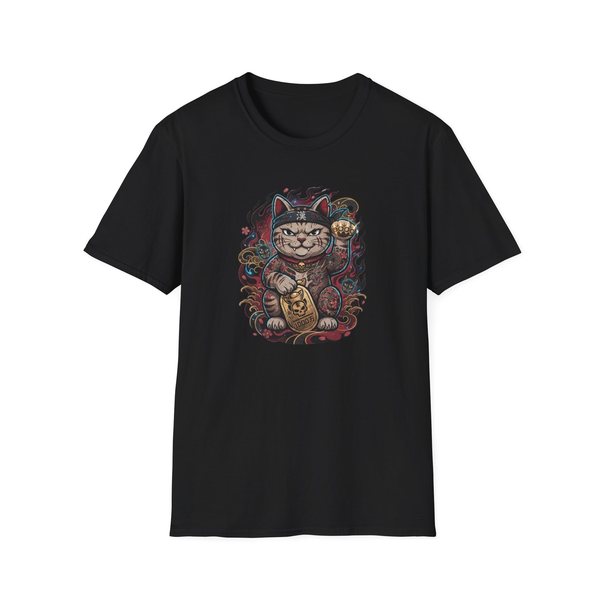 Gangster Cat T-Shirt schwarz - Japanese Streetwear Vorderansicht
