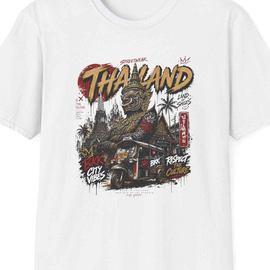 Bangkok Guardian T-Shirt weiß Thailand Streetwear Graphic Tee Geschenk – Design Nahaufnahme
