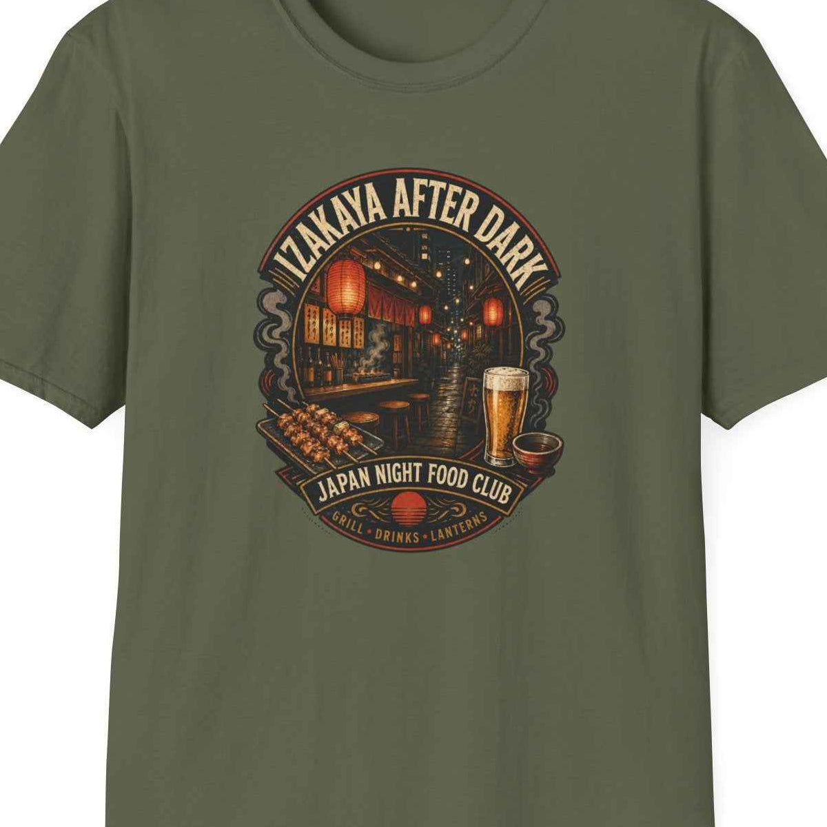 Izakaya After Dark T-Shirt Model Rückansicht Japan Streetwear – Design Nahaufnahme