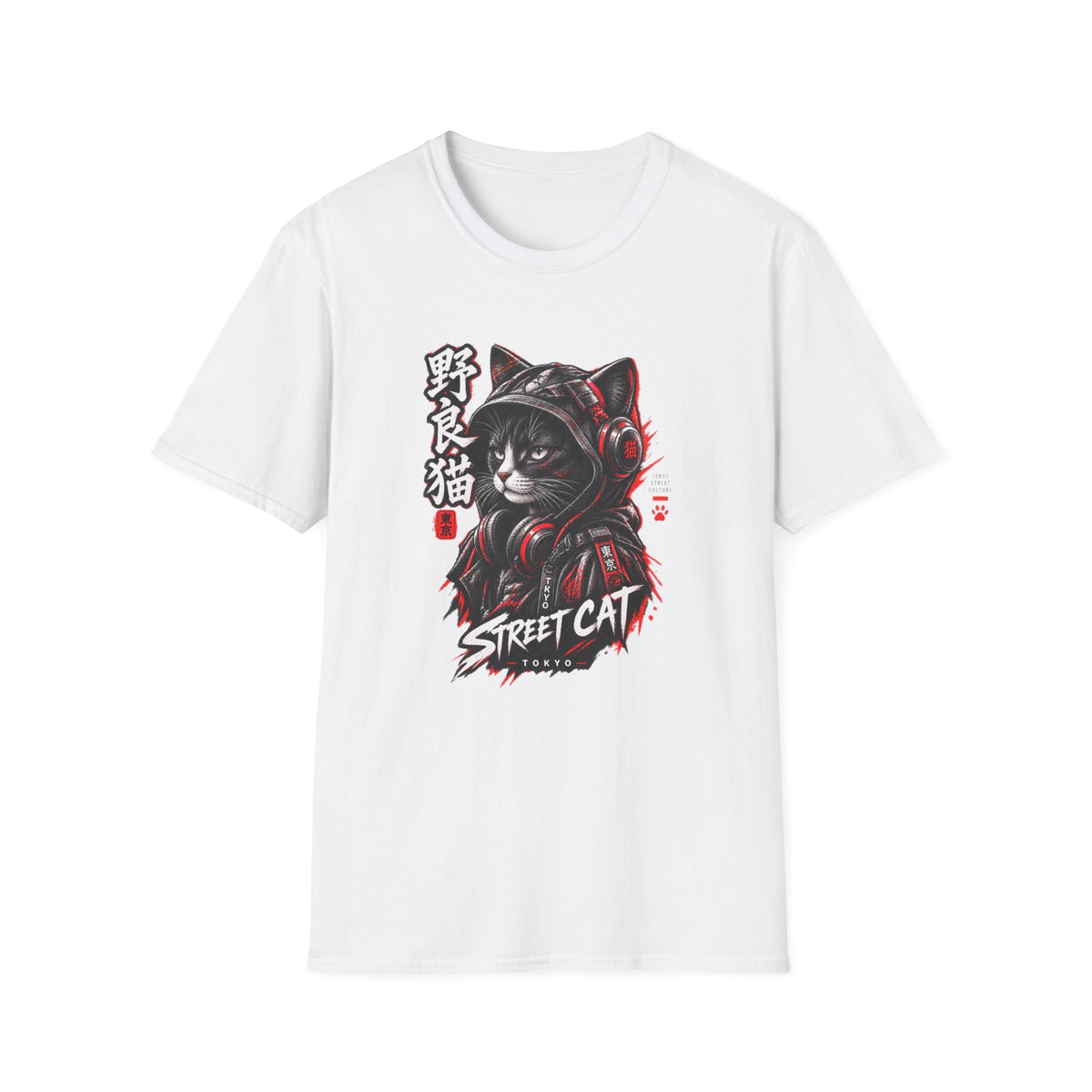 Street Cat Tokyo Herren T-Shirt Cyberpunk Neko Anime Streetwear