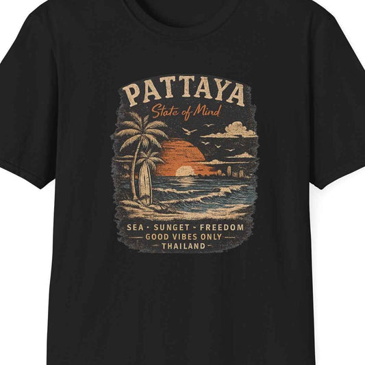 Pattaya State of Mind T-Shirt — Thailand Vintage Beach Sunset Graphic Tee | Reise Geschenk – Design Nahaufnahme
