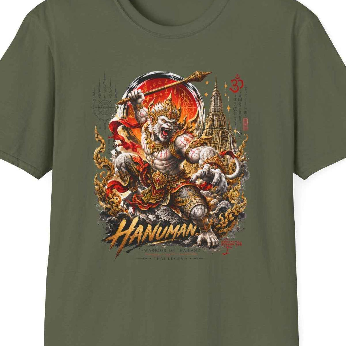 Military Green Hanuman T-Shirt – Design Nahaufnahme