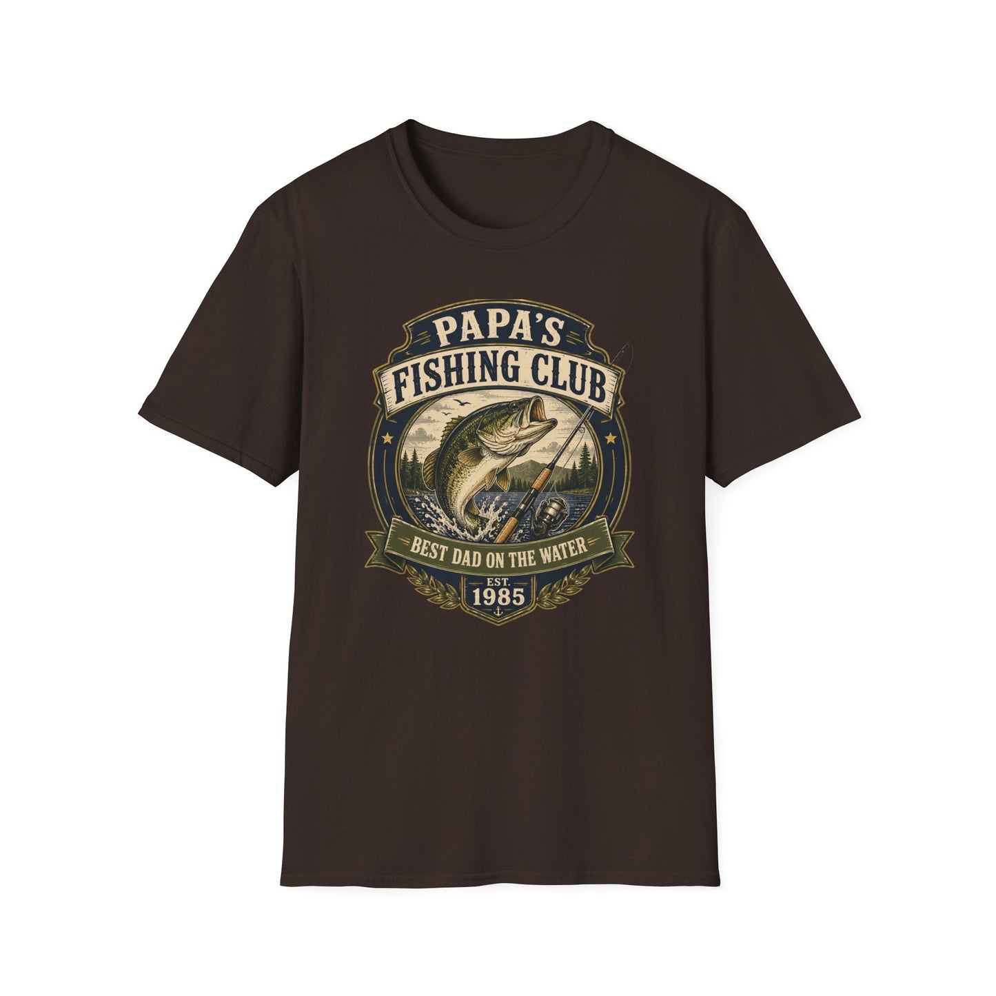 Papa's Fishing Club T-Shirt schwarz gefaltet Design Detail