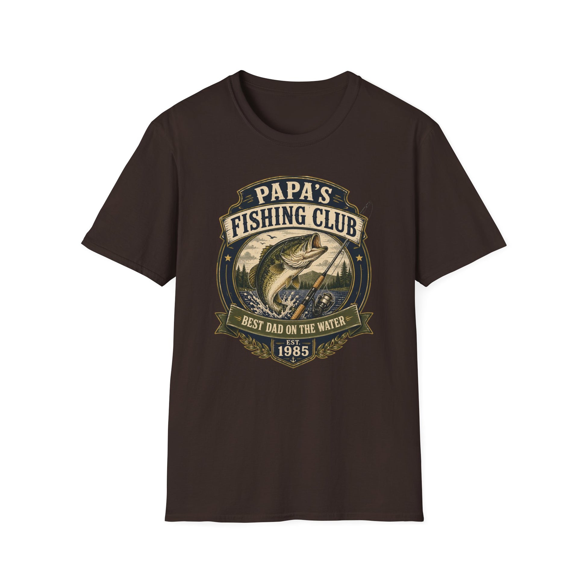 Papa's Fishing Club T-Shirt schwarz gefaltet Design Detail