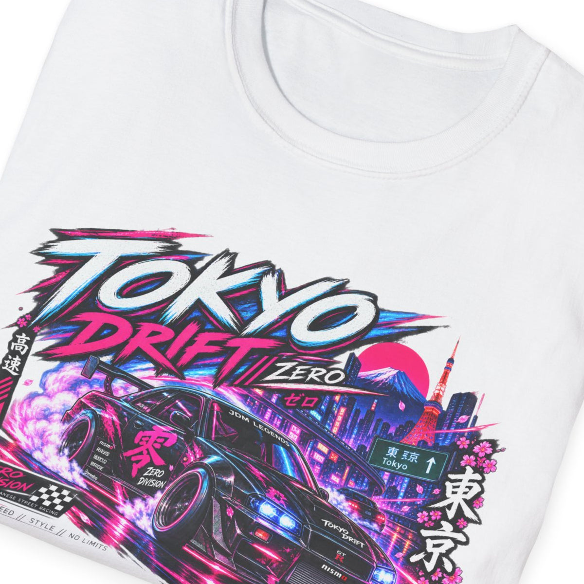 White Tokyo Drift Zero T-Shirt – Design Nahaufnahme