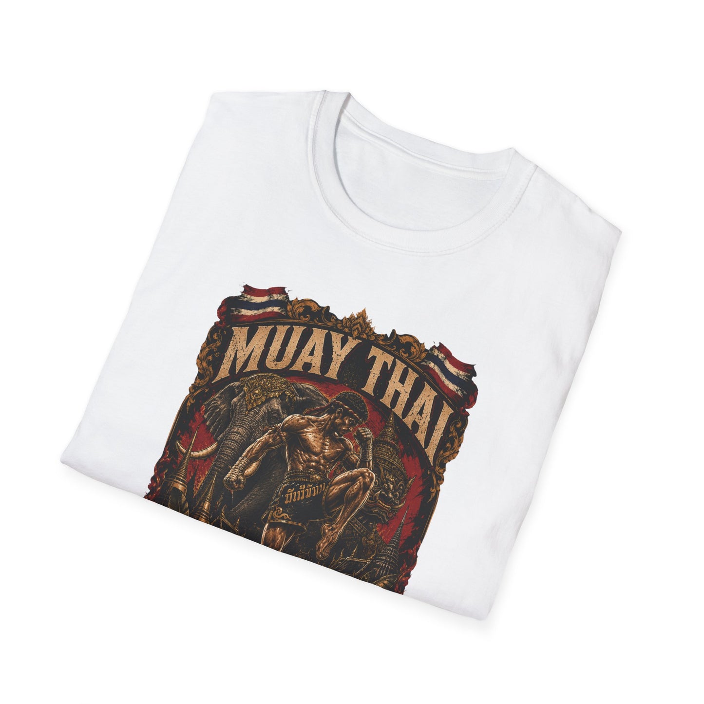Muay Thai Born to Fight T-Shirt weiß gefaltet – Thai Boxing Graphic Tee Detail