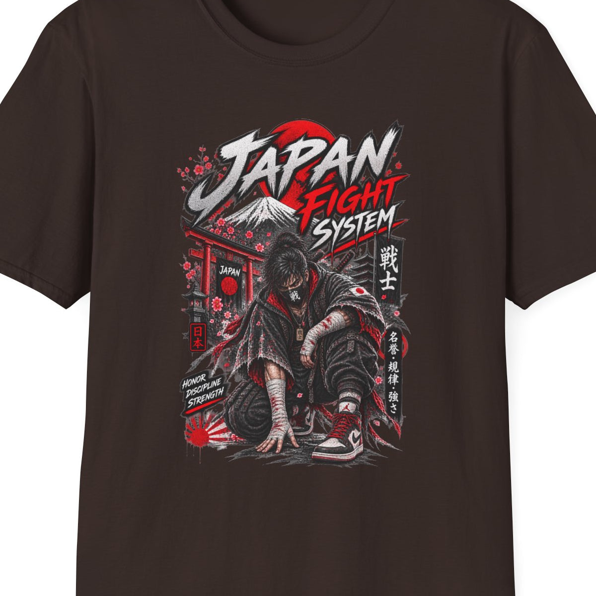 Japan Fight System T-Shirt Dark Chocolate — Samurai Krieger Japanese Streetwear Vorderansicht