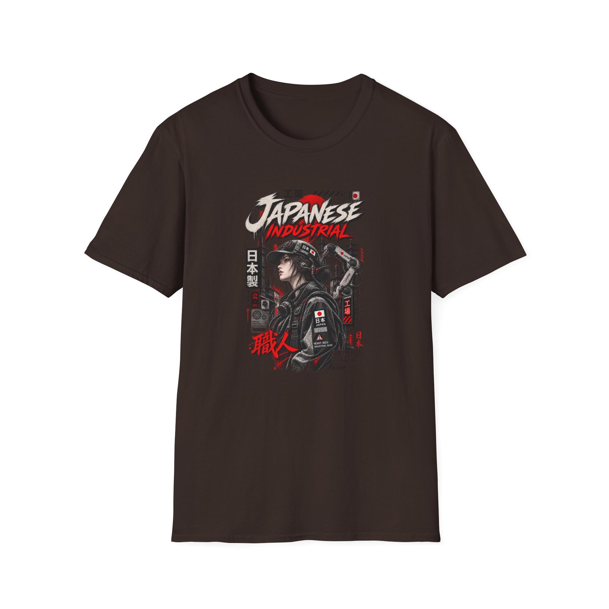Japanese Industrial T-Shirt Detailansicht — Kanji Techwear Print